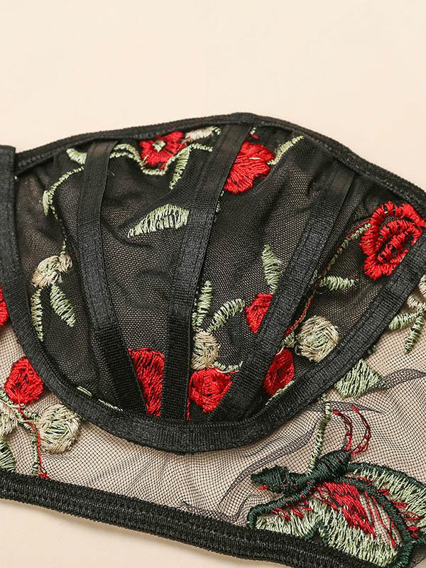 Embroidered See-Through Split Lingerie