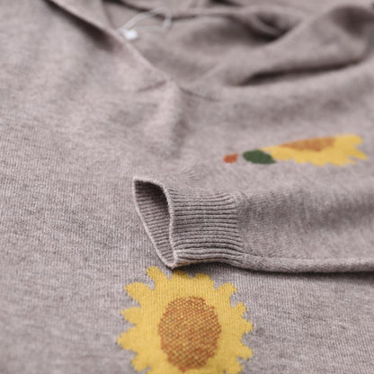 Buykud Casual Floral Printed Loose Knitted Hoodie