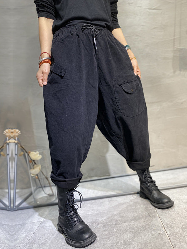 Casual Solid Color With Pockets Drawstring Harem Pants