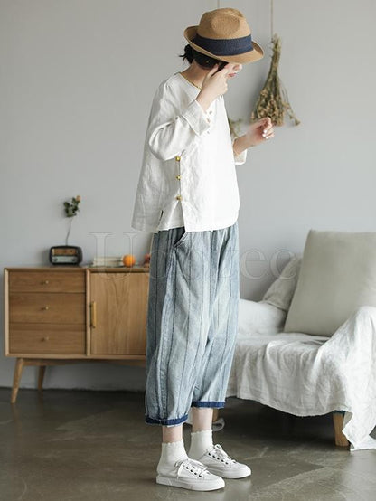 Retro Striped Wide-leg Jeans Pants