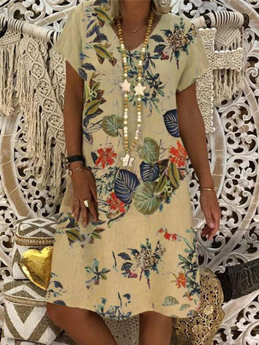 Cozy Floral Short Sleeves Midi Dress