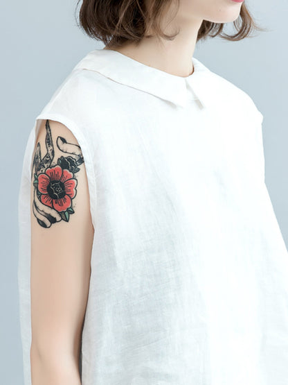 Simple Solid Color Lapel Cap Sleeve Vest Top