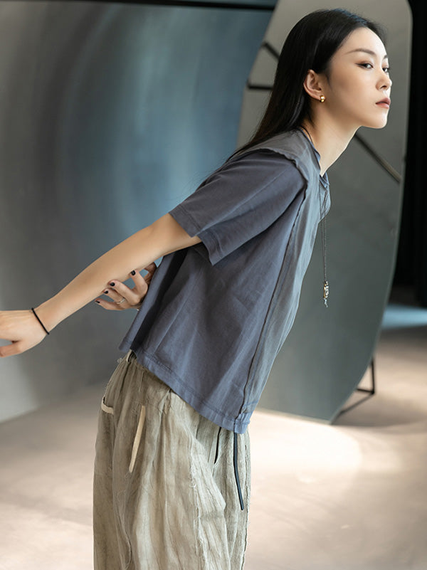 Original Split-Joint Split-Back Asymmetric Round-Neck T-Shirt