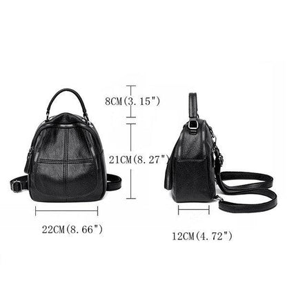 Women Faux Leather Shoulder Bag Solid Color Multi-function Backpack