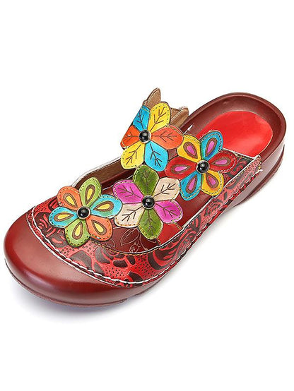 Vintage Flower Pattern Round Toe Mules&Slides