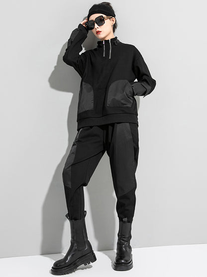 Urban Punk Stand Collar Split-Joint Zipper Sweatshirt