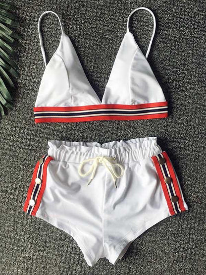 Three-Piece Triangle Ruched Bikini Swimsuit