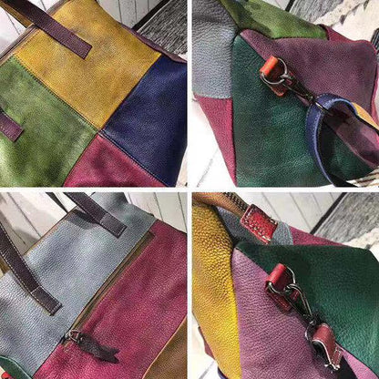 Genuine Leather Cowhide Retro Handmade Stitching Bag