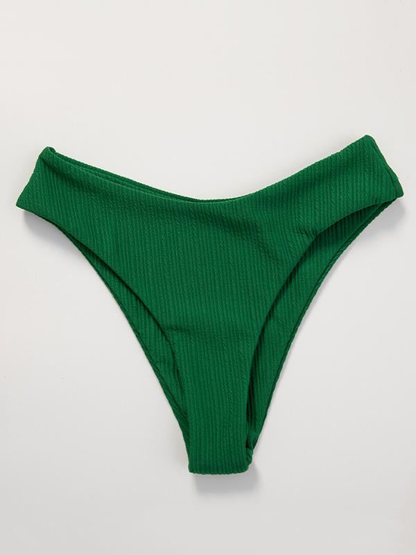 Solid Color Strapless Bandage Split Bikini Swimsuit