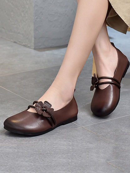 Leisure Fashionflat Flower-Embellished Flat Heel Leather Shoes