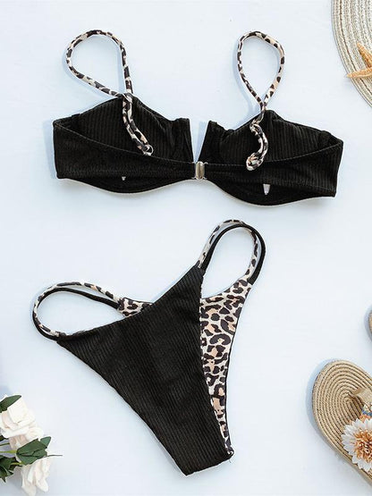 Spaghetti-Neck Color Matching Bikini Swimsui
