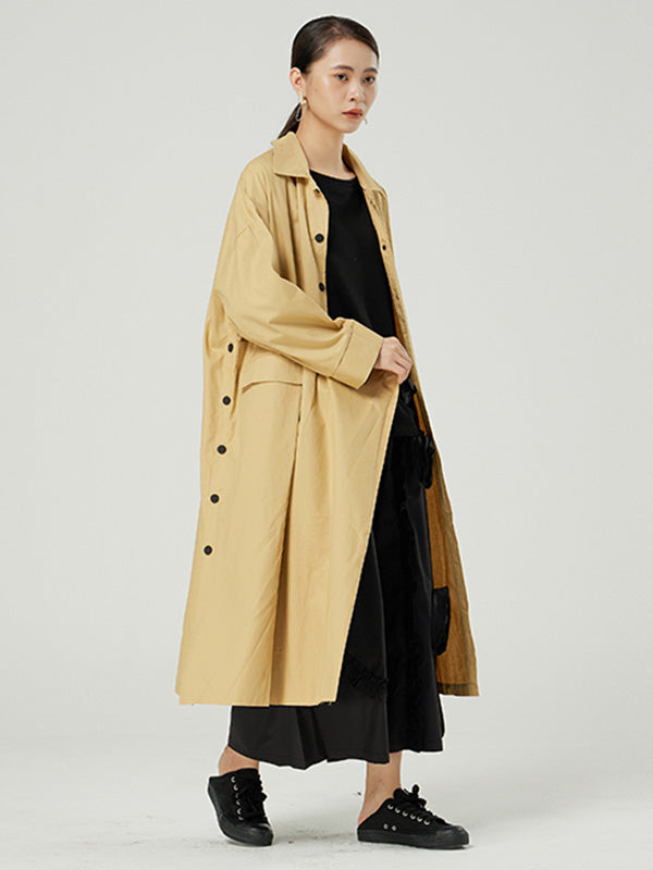 Stylish Buttoned Asymmetric Lapel Loose Long Sleeves Outerwear
