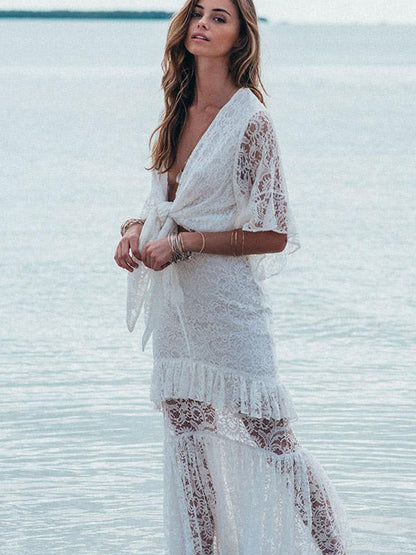 Lace Split-joint Bandage Maxi Dress