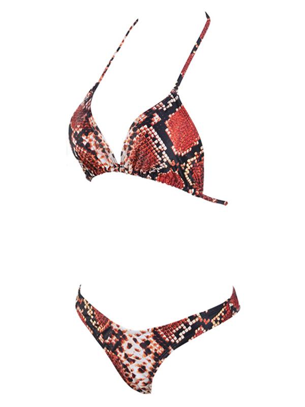 Snakeskini Lace Up Bikini Swimsuit