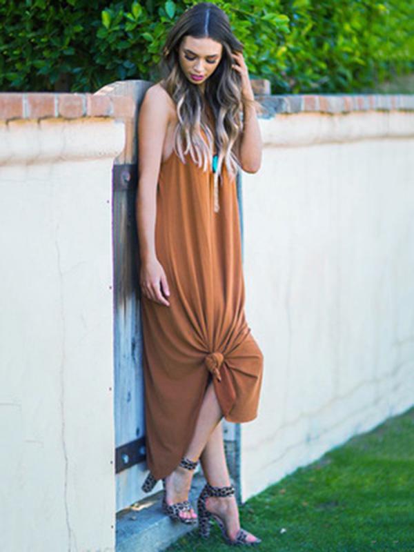 Solid Color Spaghetti-neck Maxi Dress