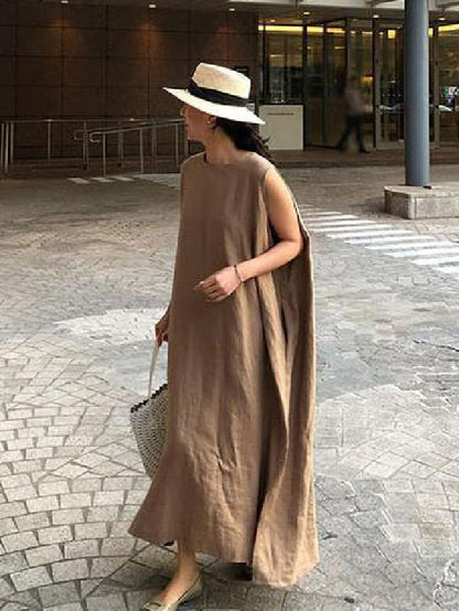 Simple Loose Split-side Sleeveless Long Dress