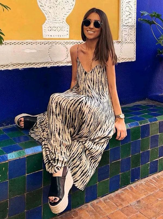 Boho Back Knot V-neck Maxi Dress