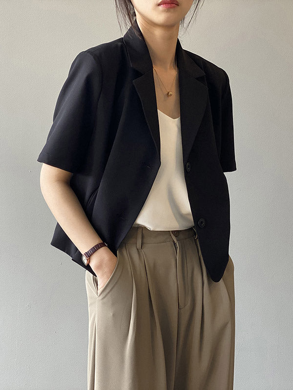 Urban Solid Color Notched Collar Short Sleeves Blazer