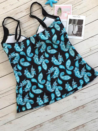 Printed Backless Tankini Swimsuit
