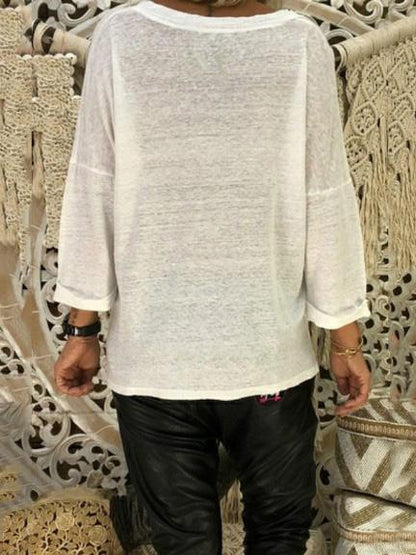 Loose V-neck Long Sleeve T-Shirt