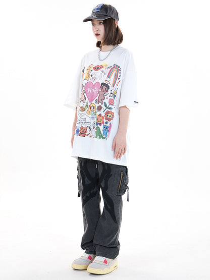 Original Round-Neck Cartoon Printed Loose T-Shirts Tops