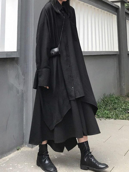Super Loose A-line Black Long Shirt Dress