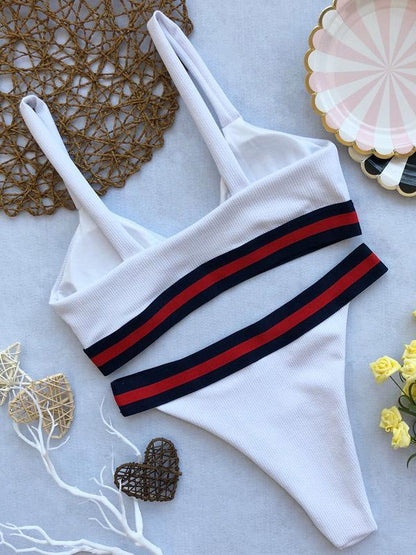 Ribbed Striped Bikinis Swimwear