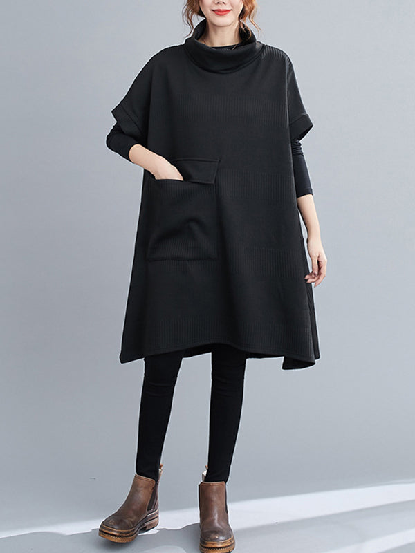 Urban Solid Color Half Sleeves High-Neck Knitting Midi Dress