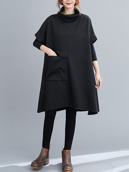 Urban Solid Color Half Sleeves High-Neck Knitting Midi Dress