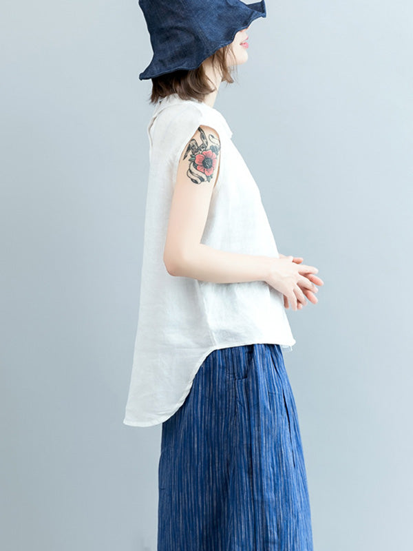 Simple Solid Color Lapel Cap Sleeve Vest Top