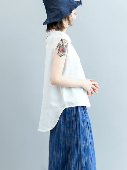 Simple Solid Color Lapel Cap Sleeve Vest Top
