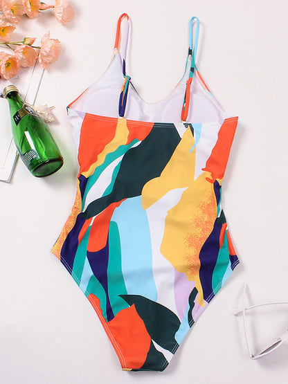 Printed Lace-Up One-Piece Swimsuit