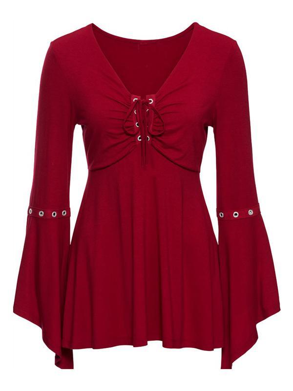 Vintage Flared Sleeves Bandage Blouses&Shirts Tops