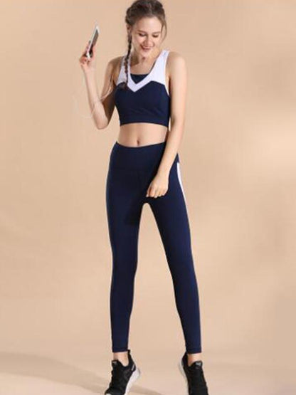 Two Tone Racerback Sports Bra And Leggings Suits