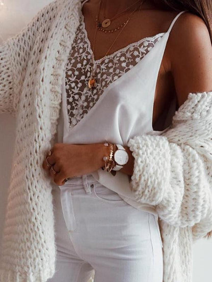 V-neck Lace Casual Blouses&Shirts Top