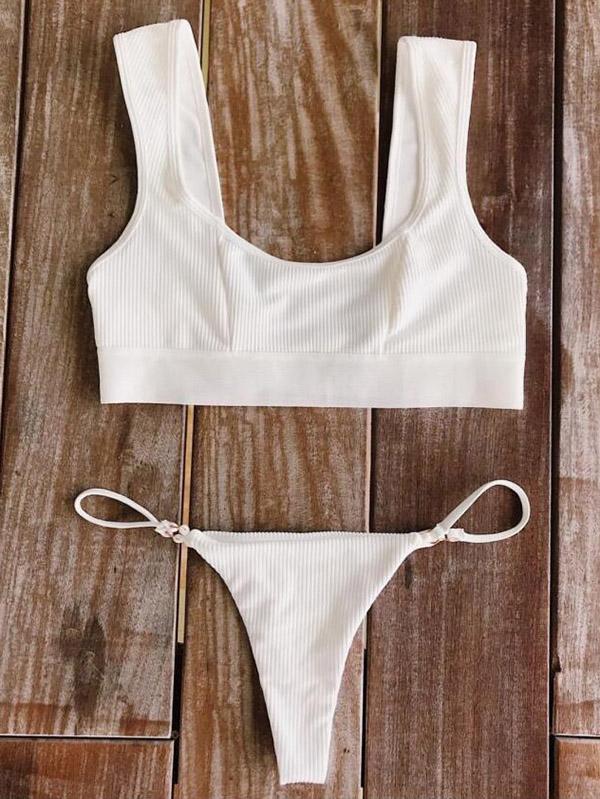 Solid Color Strapless Split Bikini Swimsuit