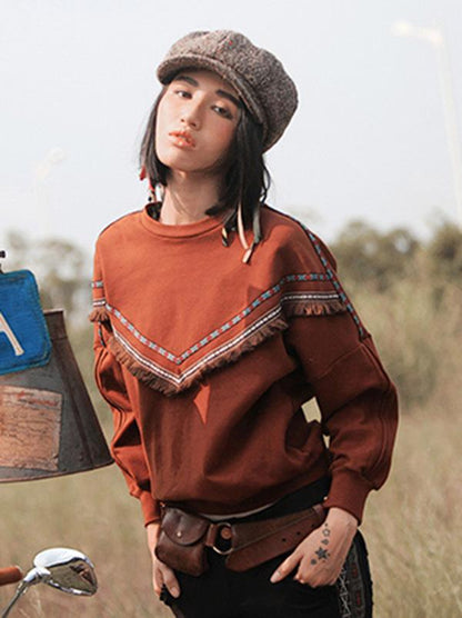 Loose Tasseled Embroidered Sweatshirt