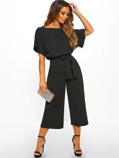 Round Neck Solid Color Jumpsuits