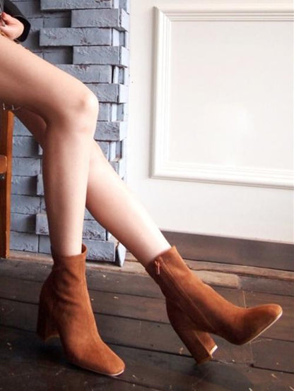 Fashion Solid Zipper Chunky Heel Martin Booties