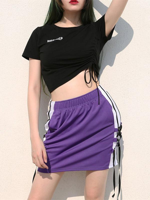 Casual Letters Printed Loose Exposed Navel T-Shirts Tops