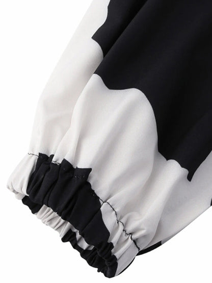 Original Casual Printed Color-Block V-Neck Batwing Sleeves Maxi Dress