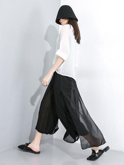 Chiffon False-Two Wide Leg Pants