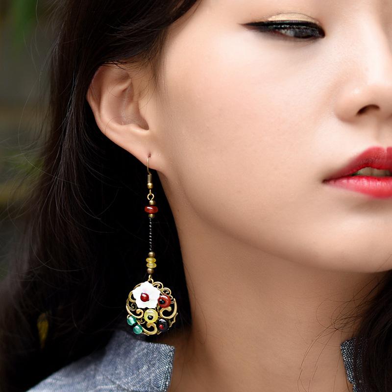 Buykud Fashion Retro Shell Flower Agate Earrings
