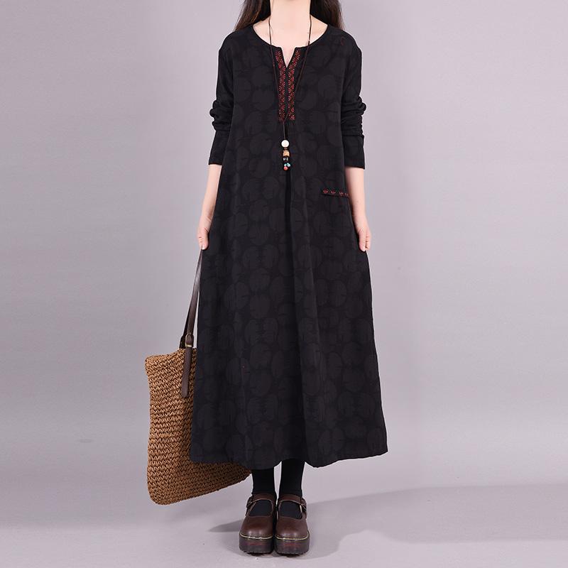 Dots Embroidery V-Neck Pullover Casual Loose Dress