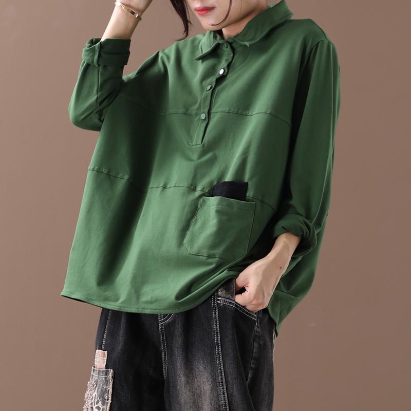 Buykud Casual Literary Solid Color Long Sleeve Shirt