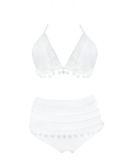 High Waisted Halter-neck Tulle Bikini Set