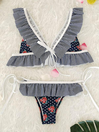Falbala Ruffled Tied Bikinis Swimwear
