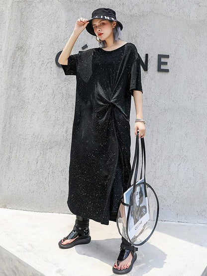 Solid Twinkle Short Sleeves Dress