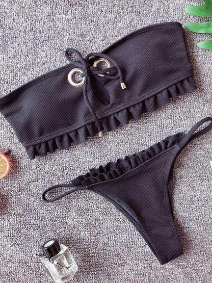 Falbala Lace-Up Bikinis Swimwear