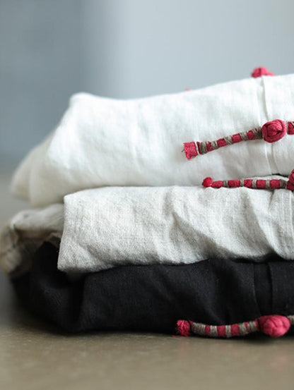 Casual Retro Linen Frog Blouses